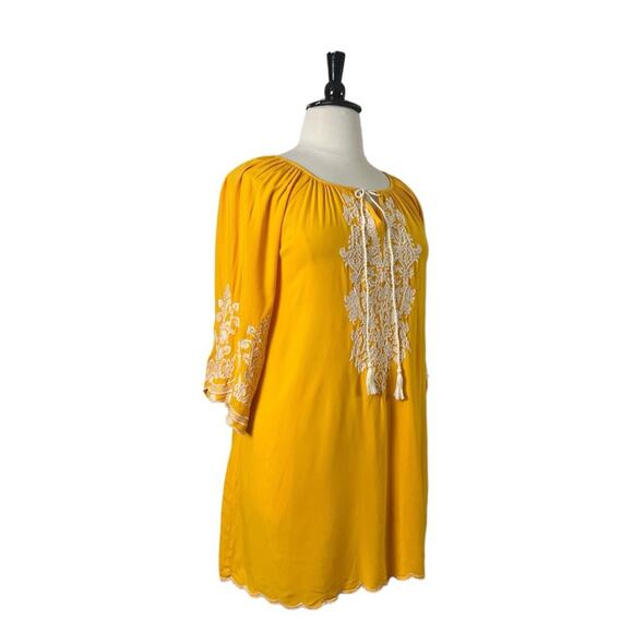 CC Chic Connection Shift Dress Tassel Tie Embroidery Yellow Women’s Plus Size 1X - Picture 2 of 12